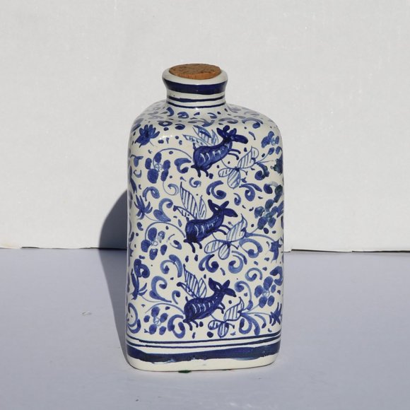 Exquisite Italian Hand-Painted Blue & White Syrup Tamarind Jar Unique Folk Art - Picture 3 of 6